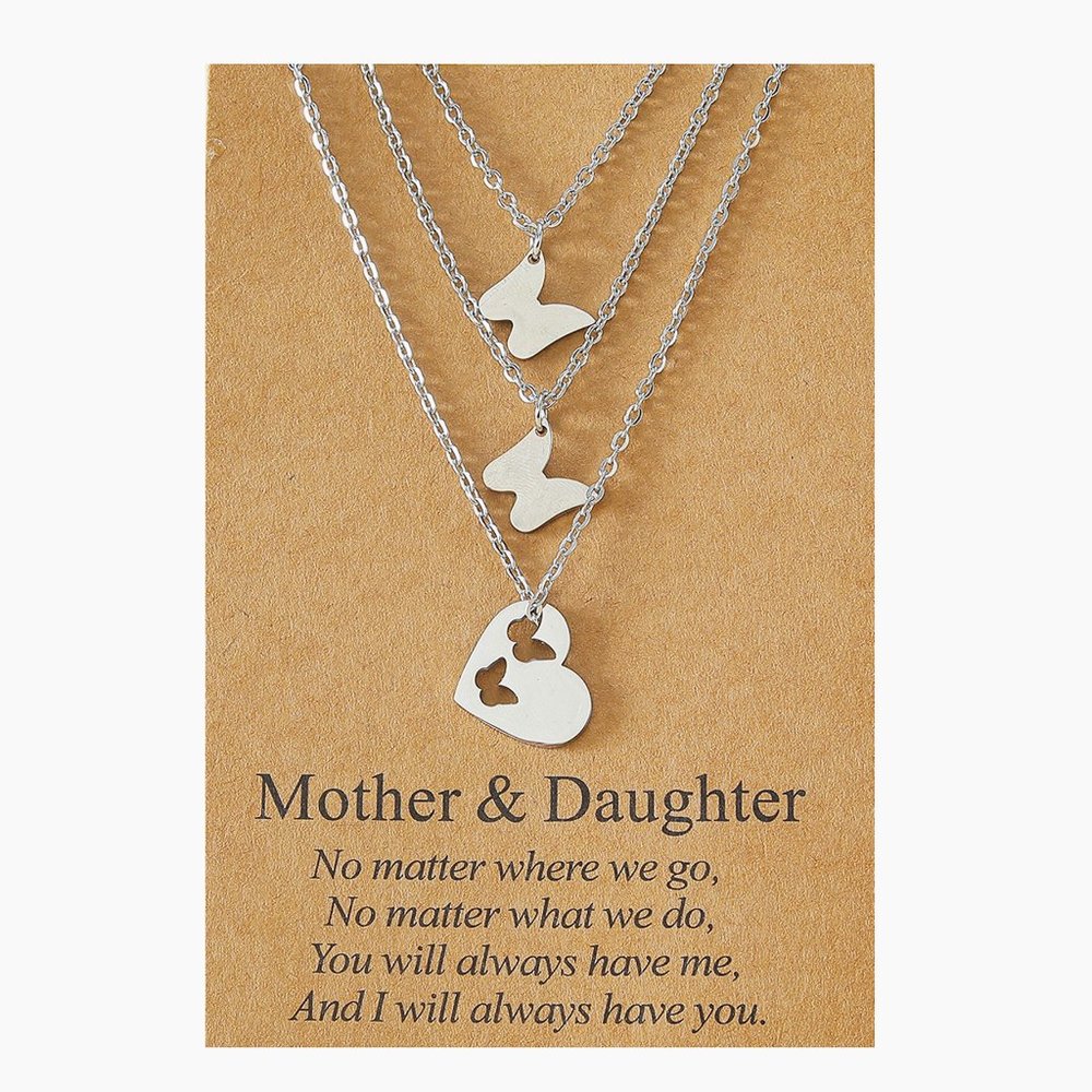 Butterfly Necklace Set Silver Mother Daughter 3PC